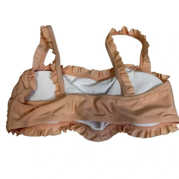 CUPSHE Ruffle Bandeau Bikini With High Waisted Bottom NWT SM Peach Black White - Picture 10 of 17